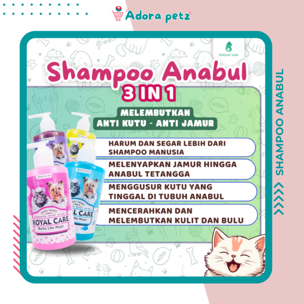 Shampo Kucing Anjing Anabul Royal Care 3in1 250 ML Basmi Kutu, Jamur, Melembutkan bulu - Image 6