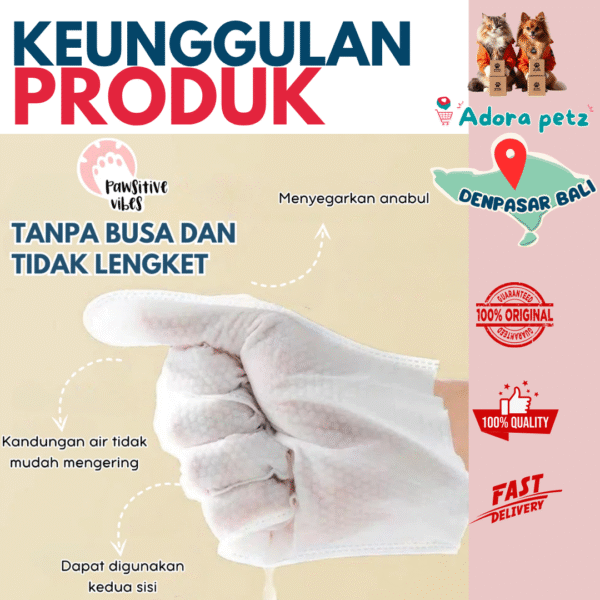 Sarung Tangan Mandi Kucing Tanpa Air Tanpa Bilas - Pet Gloves Tisu Basah Kucing Anjing - Image 3
