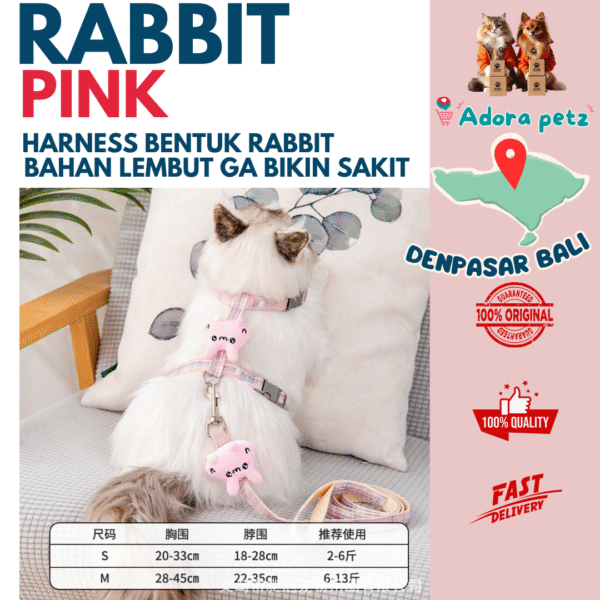 Harness Cute Rabbit Tali Kalung Badan Untuk Kucing Anjing Kelinci - Image 2