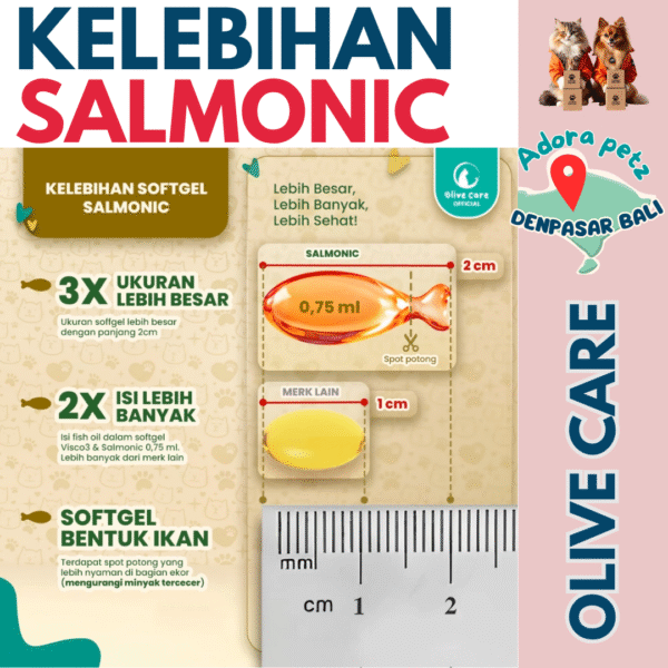 Salmonic Olive Care isi 50 Softgel Kucing – Imun Kuat, Bulu Lebat, Rasa Enak untuk All Stages - Image 3