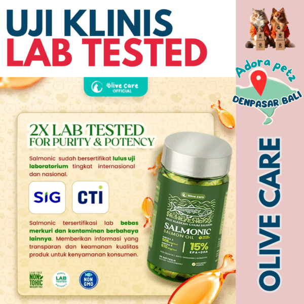 Salmonic Olive Care isi 50 Softgel Kucing – Imun Kuat, Bulu Lebat, Rasa Enak untuk All Stages - Image 8